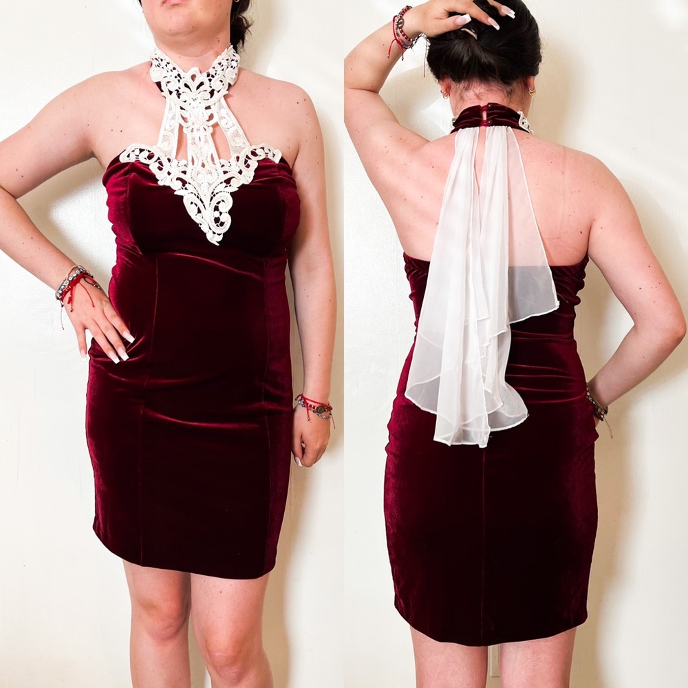 Vintage Dollar Velvet & Lace Red Prom Cocktail Christmas Dress